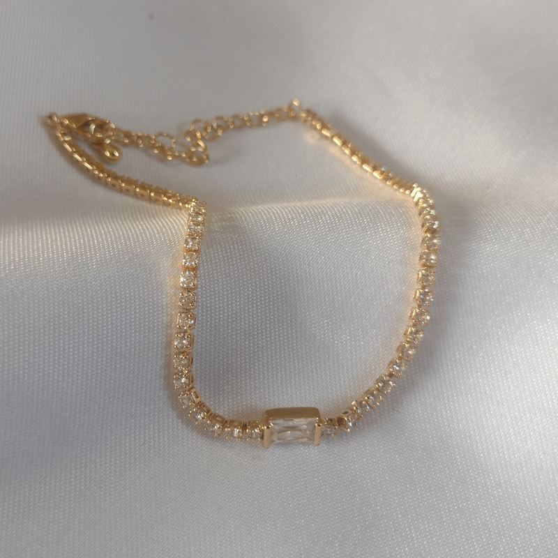 Pulseira Luminosa cor Cristal e Zircônias Banhada a Ouro 18K