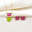 Conjunto de Brinco e Colar com Zircônias Coloridas - Elegância e Sofisticação Banhado a Ouro 18K