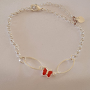Pulseira Borboleta Vermelha Banhada em Prata