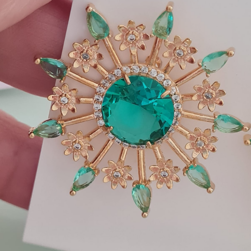 Conjunto Raio de Sol Verde - Brilho que Encanta, Banhado a Ouro 18K