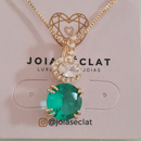 Conjunto Clássico Banhado a Ouro 18K com Pedra Verde e Detalhes de Zircônia