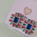 Conjunto de Brinco e Colar com Pedras Multicoloridas – Elegância e Modernidade, Banhado Ródio Branco