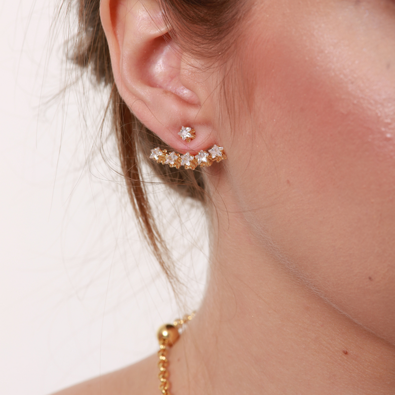 Brinco Ear Cuff Brilho Celestial 2 Em 1