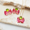 Conjunto Elegância Rosa e Verde Banhado a Ouro 18K