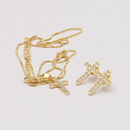 Conjunto Cruz Colar e Brincos Cravejados com Zircônias na cor Cristal Banhado a Ouro 18k
