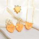 Conjunto Coração tom Âmbar Banhado a Ouro 18K