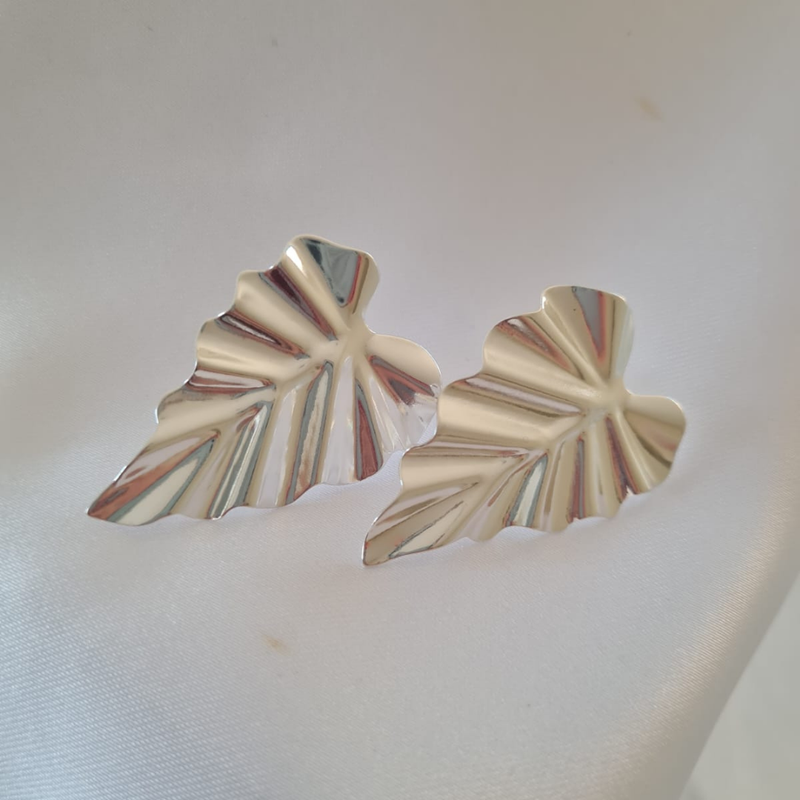 Bracelete e Brinco Folha - Banhados em Prata