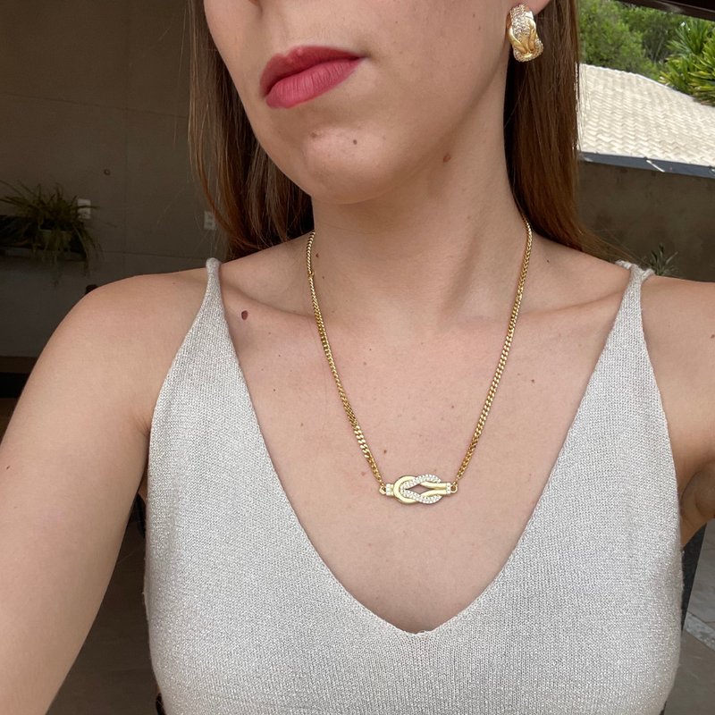 Conjunto Infinito Cravejado com Zircônias Banhado a Ouro 18K