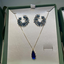 Conjunto Azul Flor de Safira Banhado a Ouro 18K