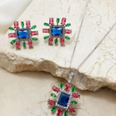 Conjunto de Brinco e Colar com Pedras Multicoloridas – Elegância e Modernidade, Banhado Ródio Branco