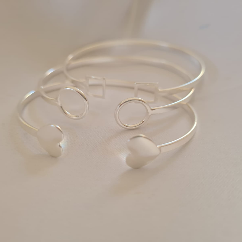 Trio Pulseiras Geométricas Minimalistas - Banhadas em Prata